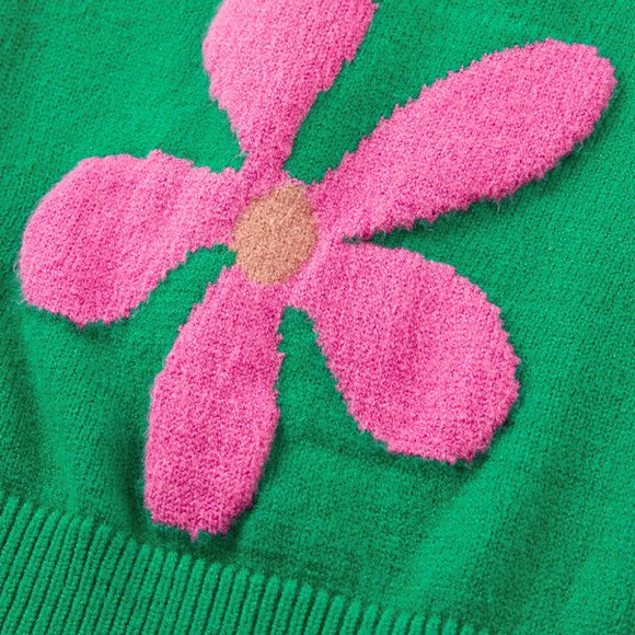 Bright Green Floral Bubble Short Sleeve Sweater - Picture 10 of 12